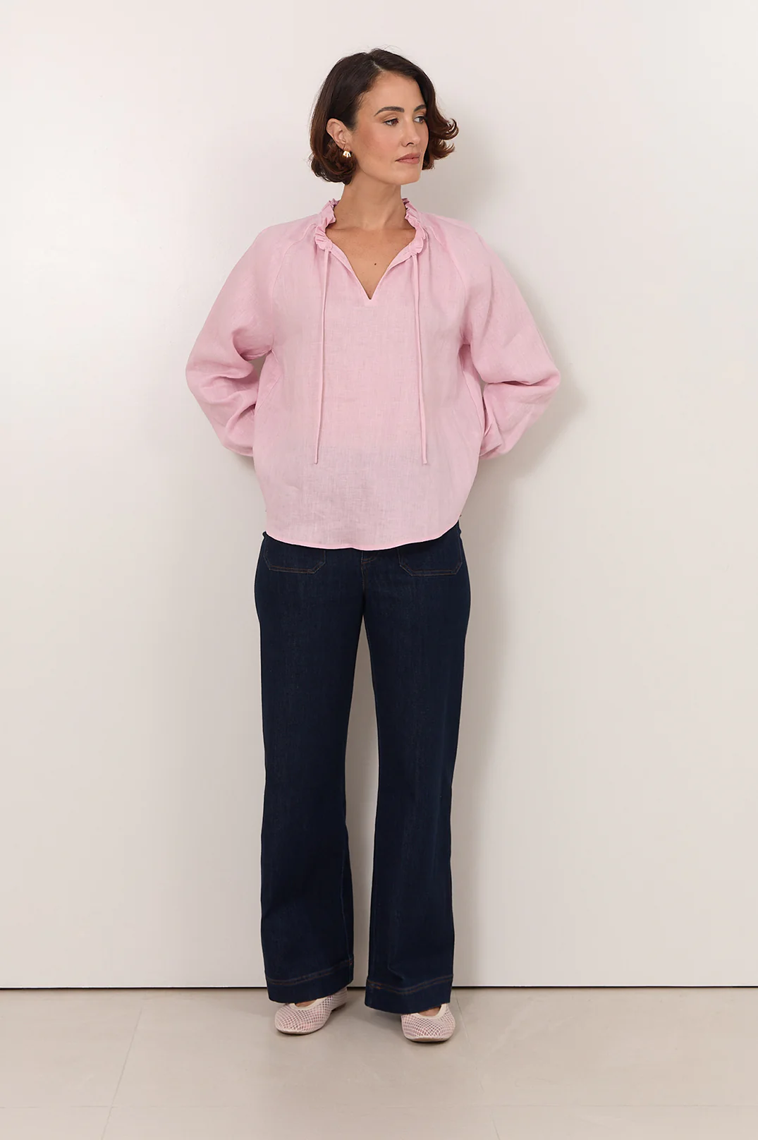 Adelaide Long Sleeve Linen Top (Pink) - Image 2