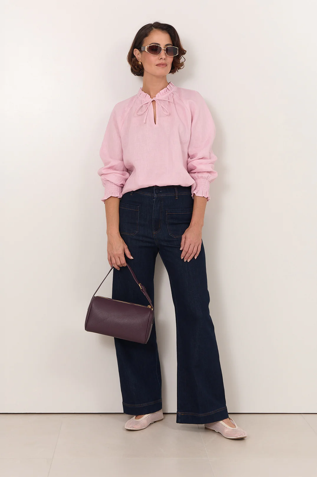 Adelaide Long Sleeve Linen Top (Pink) - Image 3