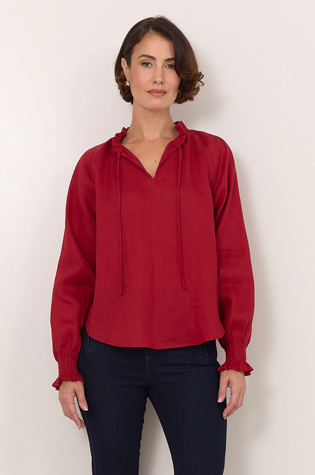 Adelaide Long Sleeve Linen Top (Red) - Image 2