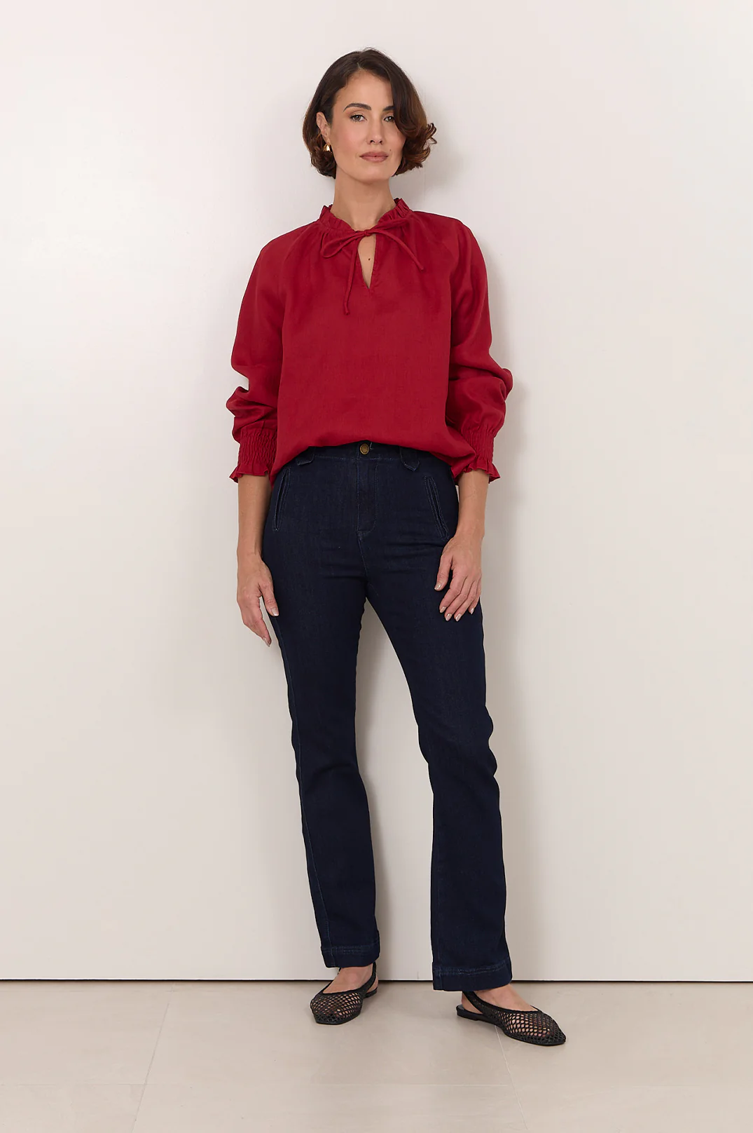 Adelaide Long Sleeve Linen Top (Red) - Image 3