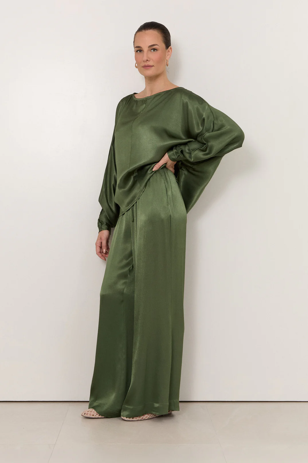 Asani Satin Wide Leg Pant (Olive) - Image 3