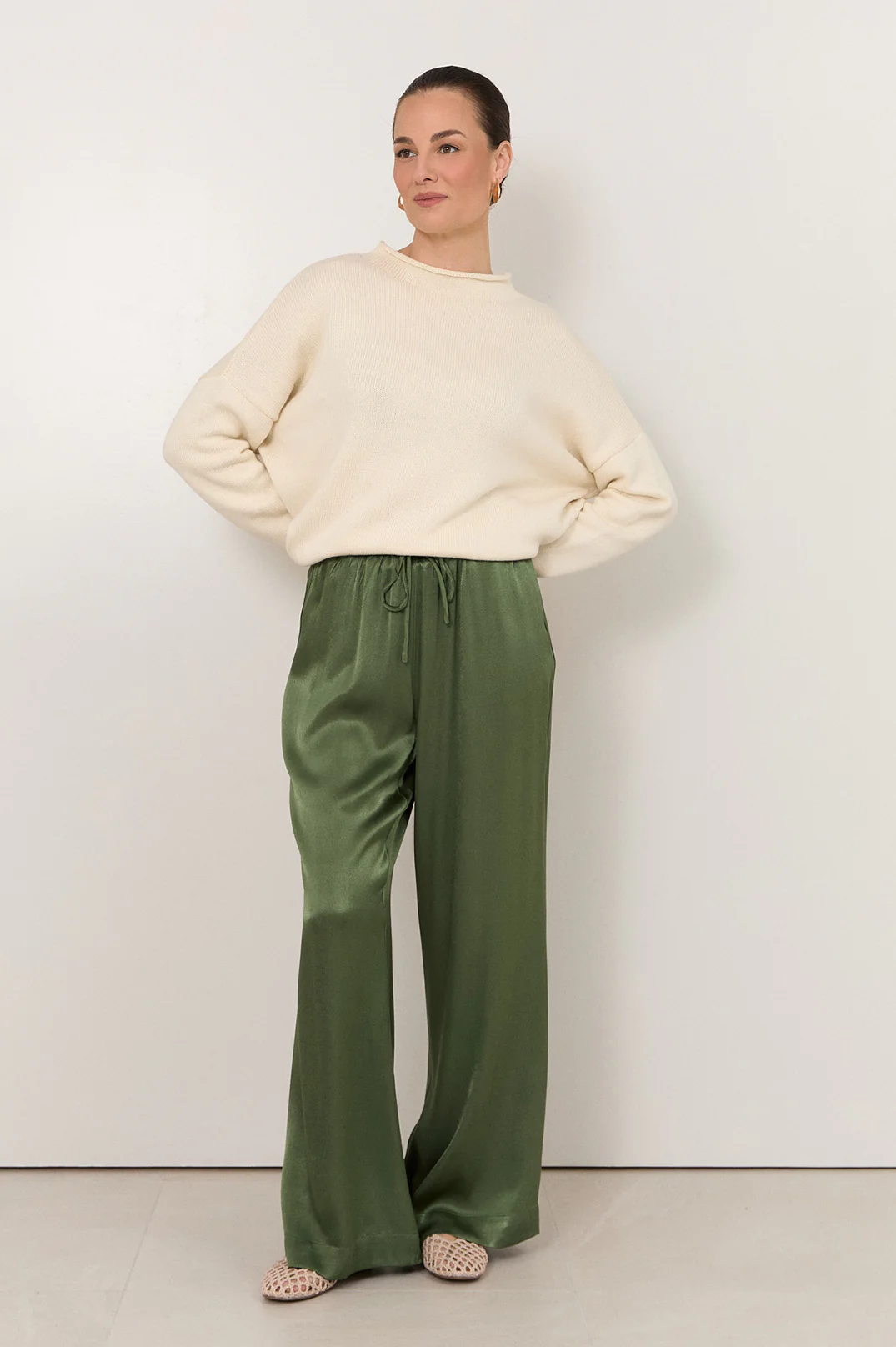 Asani Satin Wide Leg Pant (Olive) - Image 4