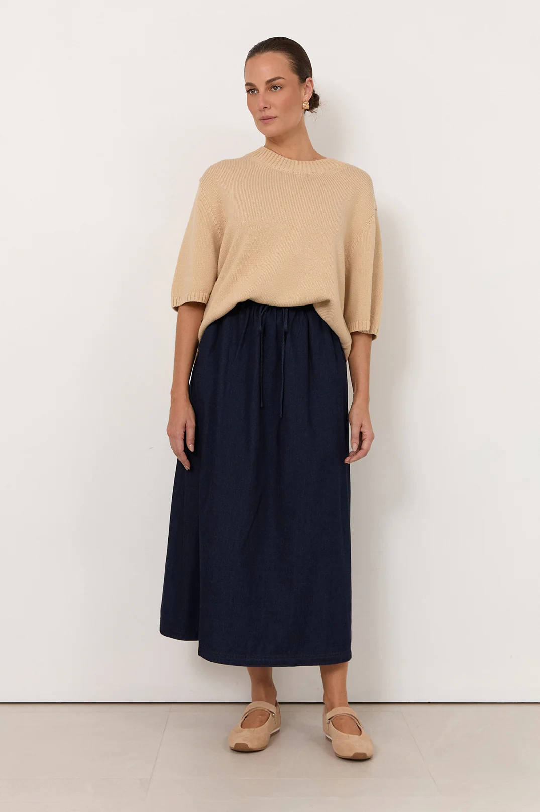 Aspyn Light Weight Denim Midi Skirt (Denim) - Image 3