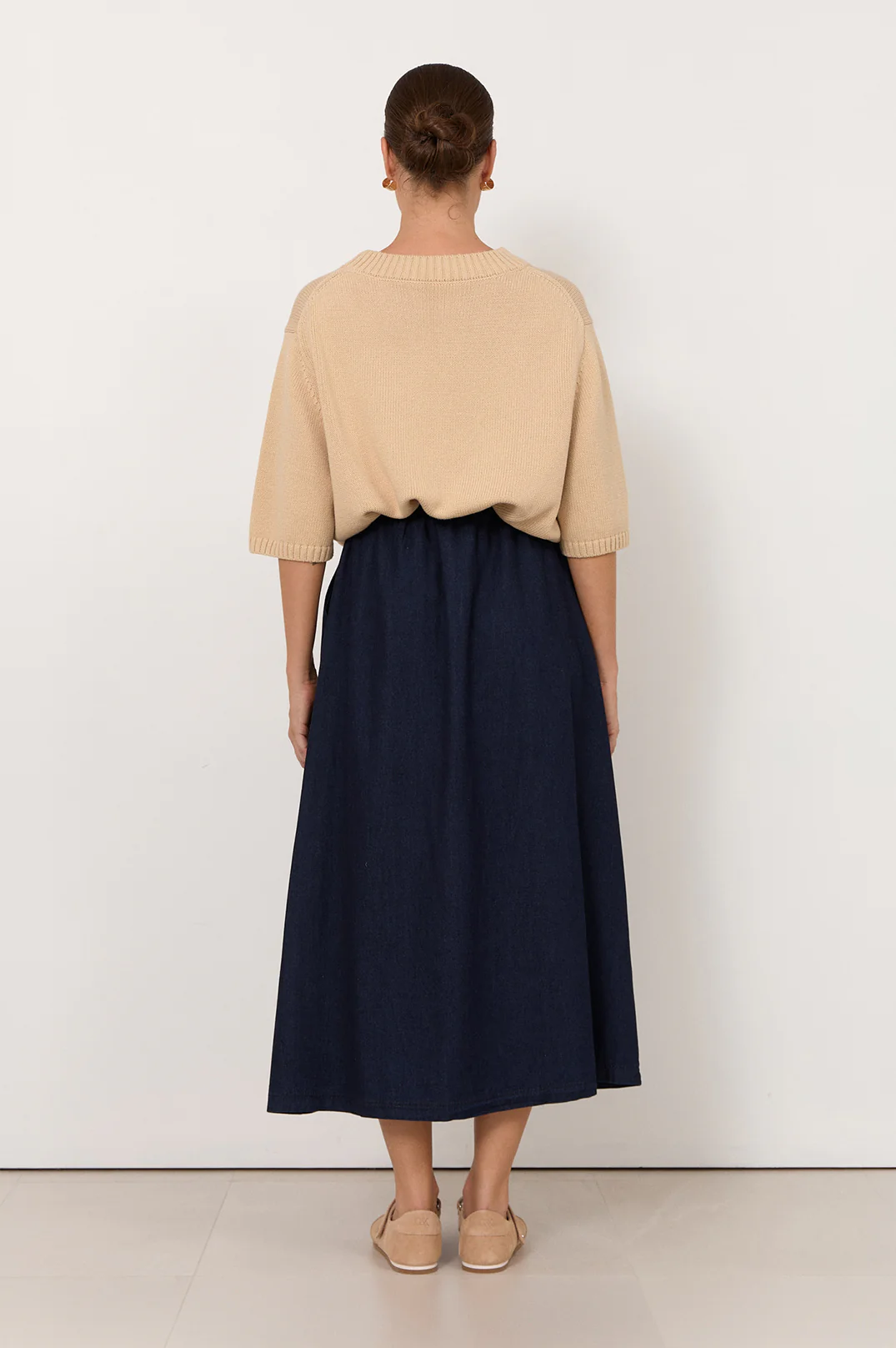 Aspyn Light Weight Denim Midi Skirt (Denim) - Image 4