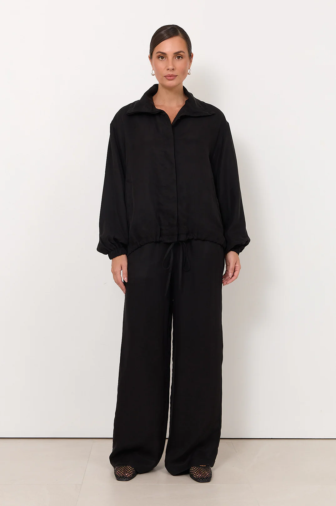 Aude Funnel Neck Cupro Jacket (Black) - Image 5
