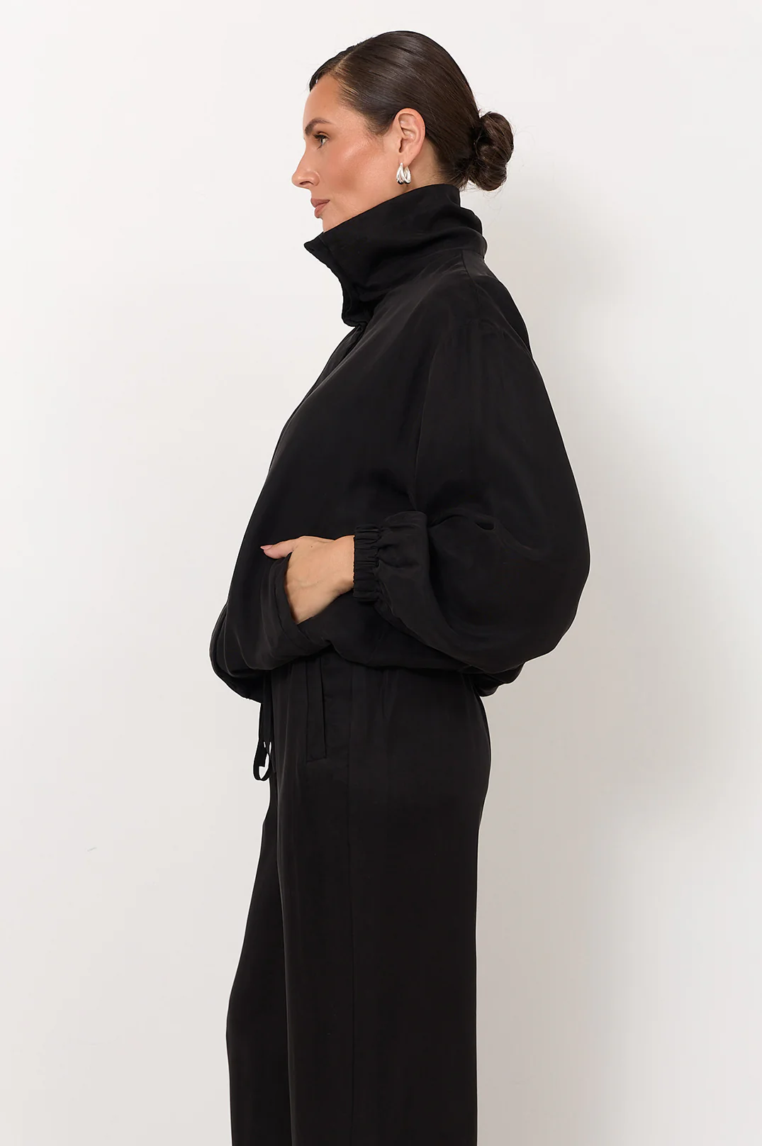 Aude Funnel Neck Cupro Jacket (Black) - Image 6