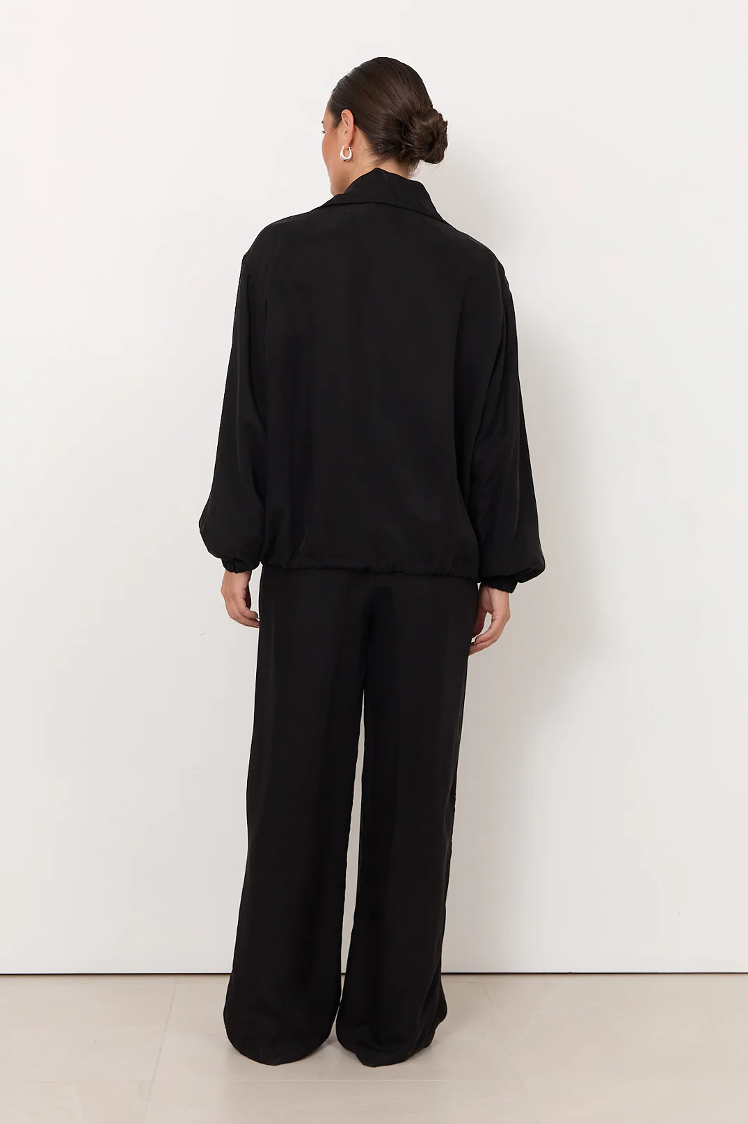 Aude Funnel Neck Cupro Jacket (Black) - Image 7