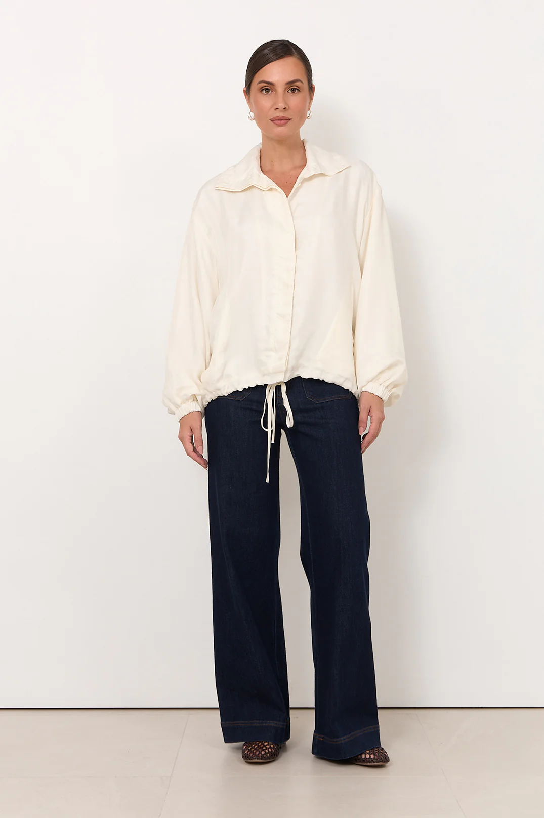 Aude Funnel Neck Cupro Jacket (Cream) - Image 4