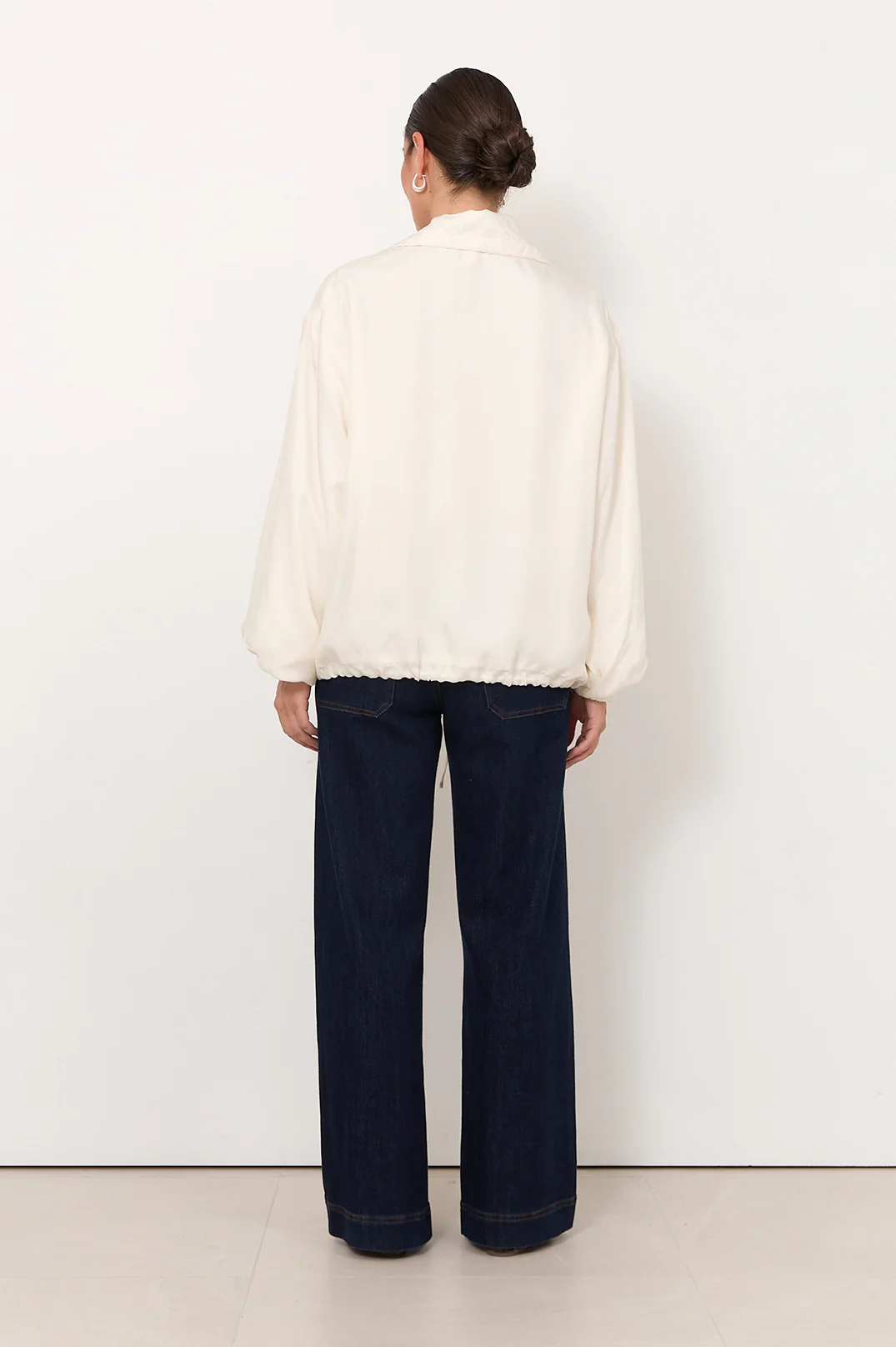 Aude Funnel Neck Cupro Jacket (Cream) - Image 5