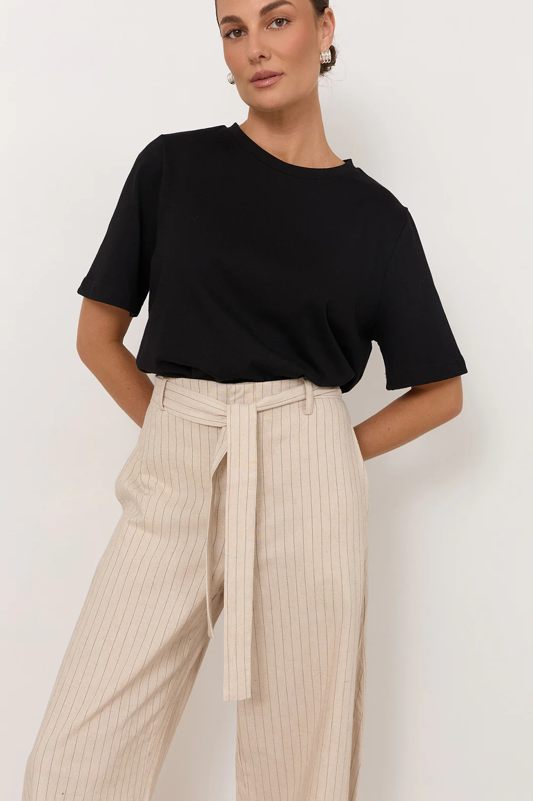 Audrey Pinstripe Tapered Pant (Stone) - Image 3
