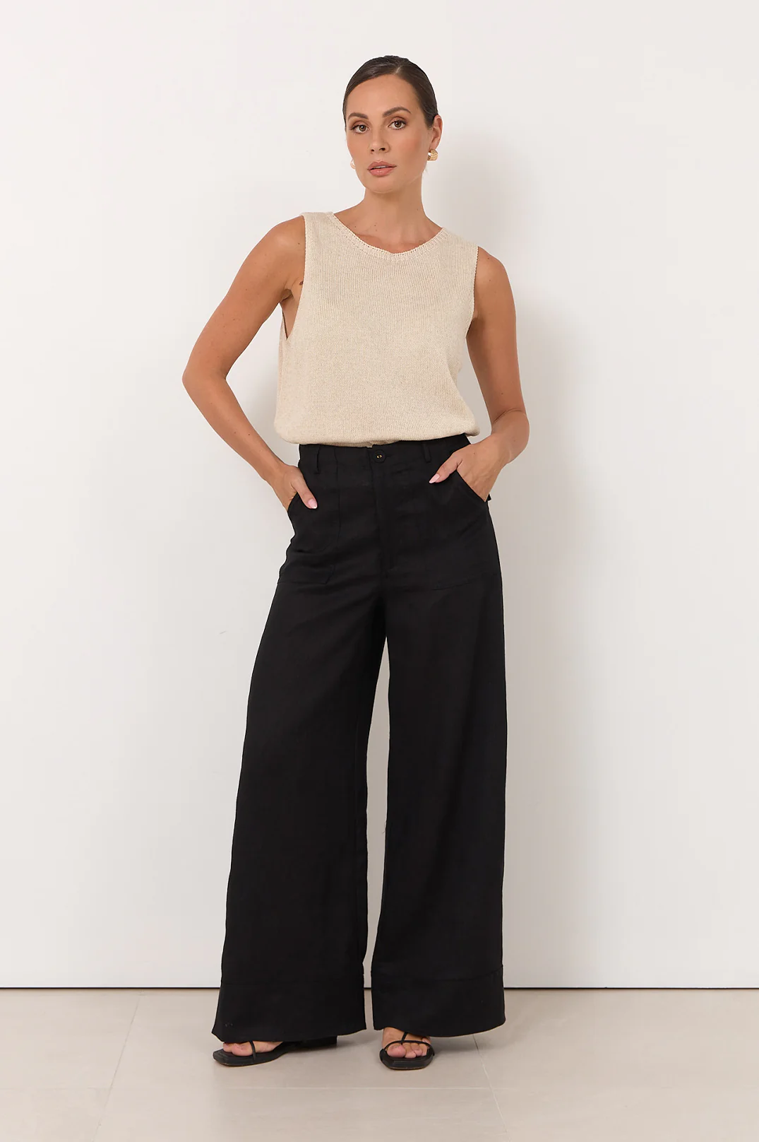 Avalon Wide Leg Linen Pant (Black) - Image 3
