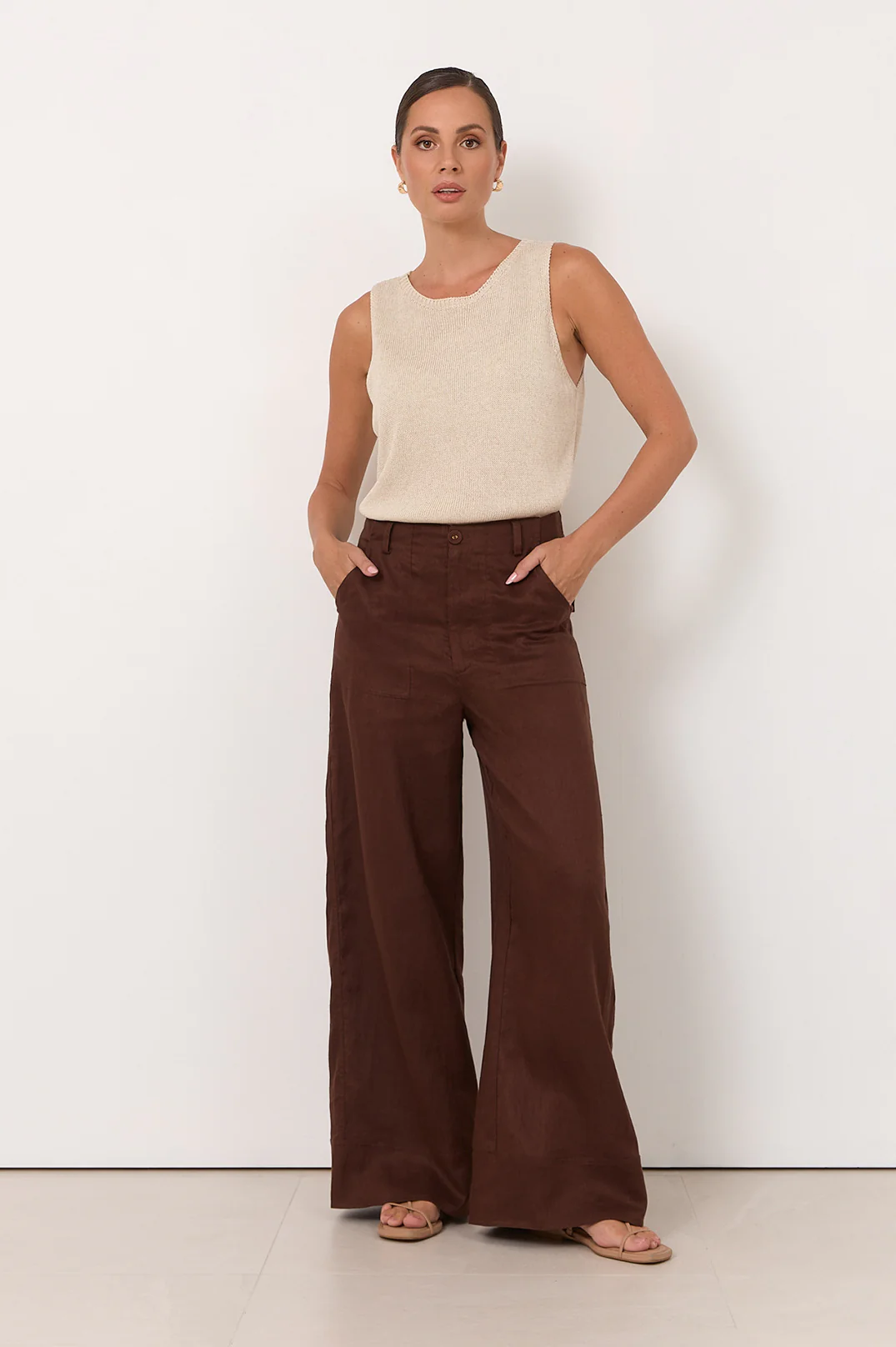 Avalon Wide Leg Linen Pant (Chocolate) - Image 3