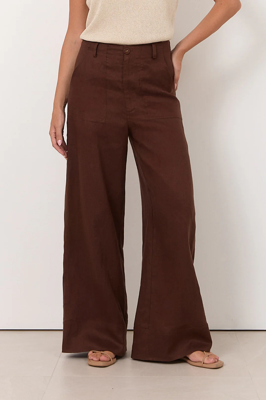 Avalon Wide Leg Linen Pant (Chocolate) - Image 4