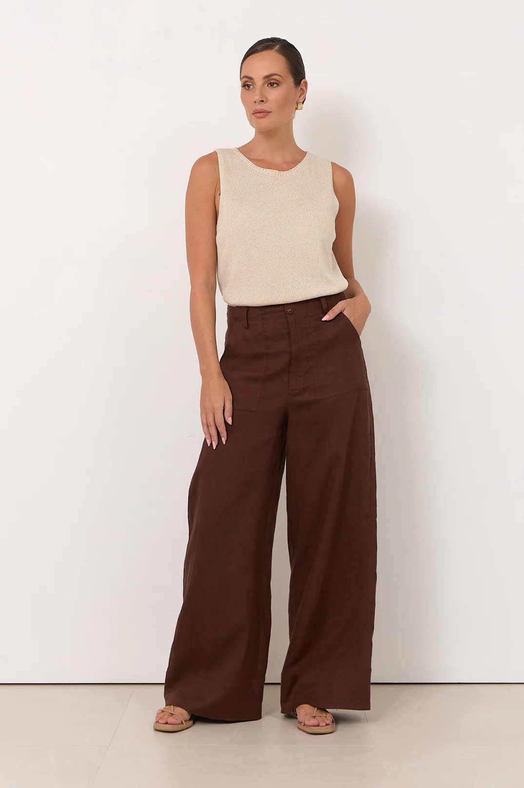 Avalon Wide Leg Linen Pant (Chocolate) - Image 5