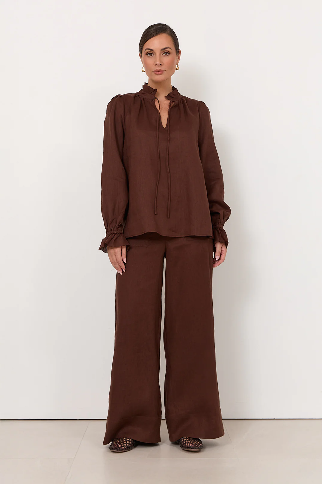 Avalon Wide Leg Linen Pant (Chocolate) - Image 7