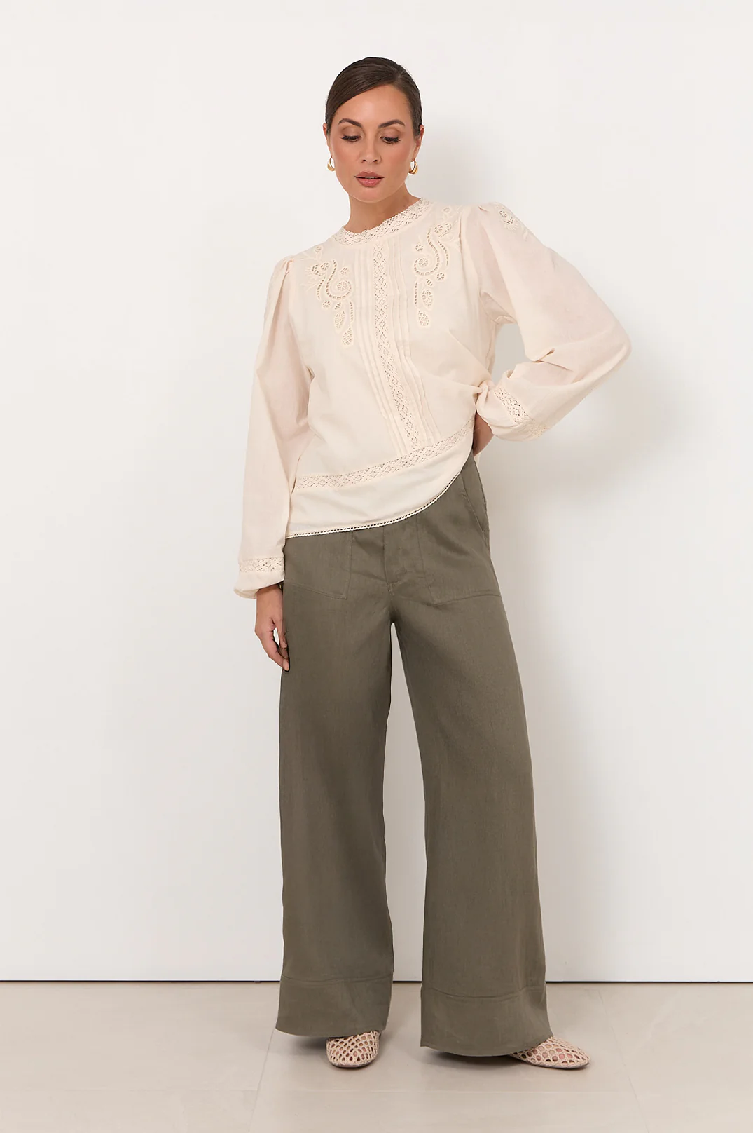 Avalon Wide Leg Linen Pant (Khaki) - Image 3