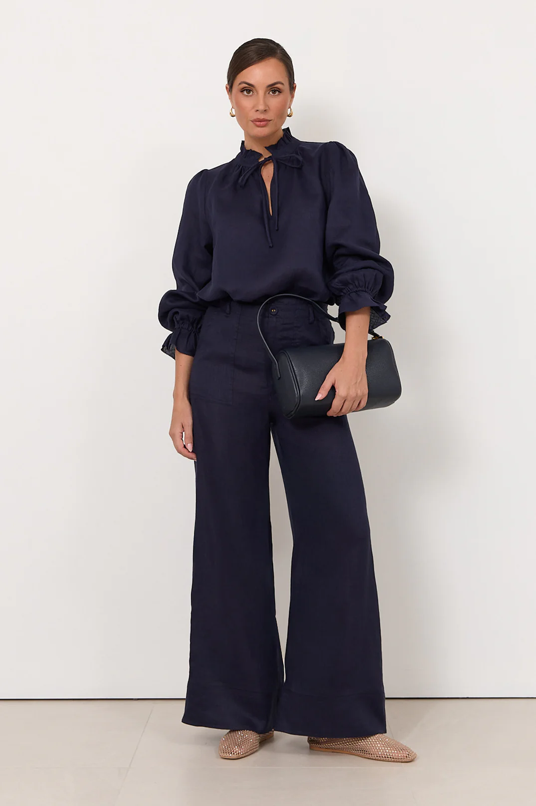 Avalon Wide Leg Linen Pant (Navy) - Image 3