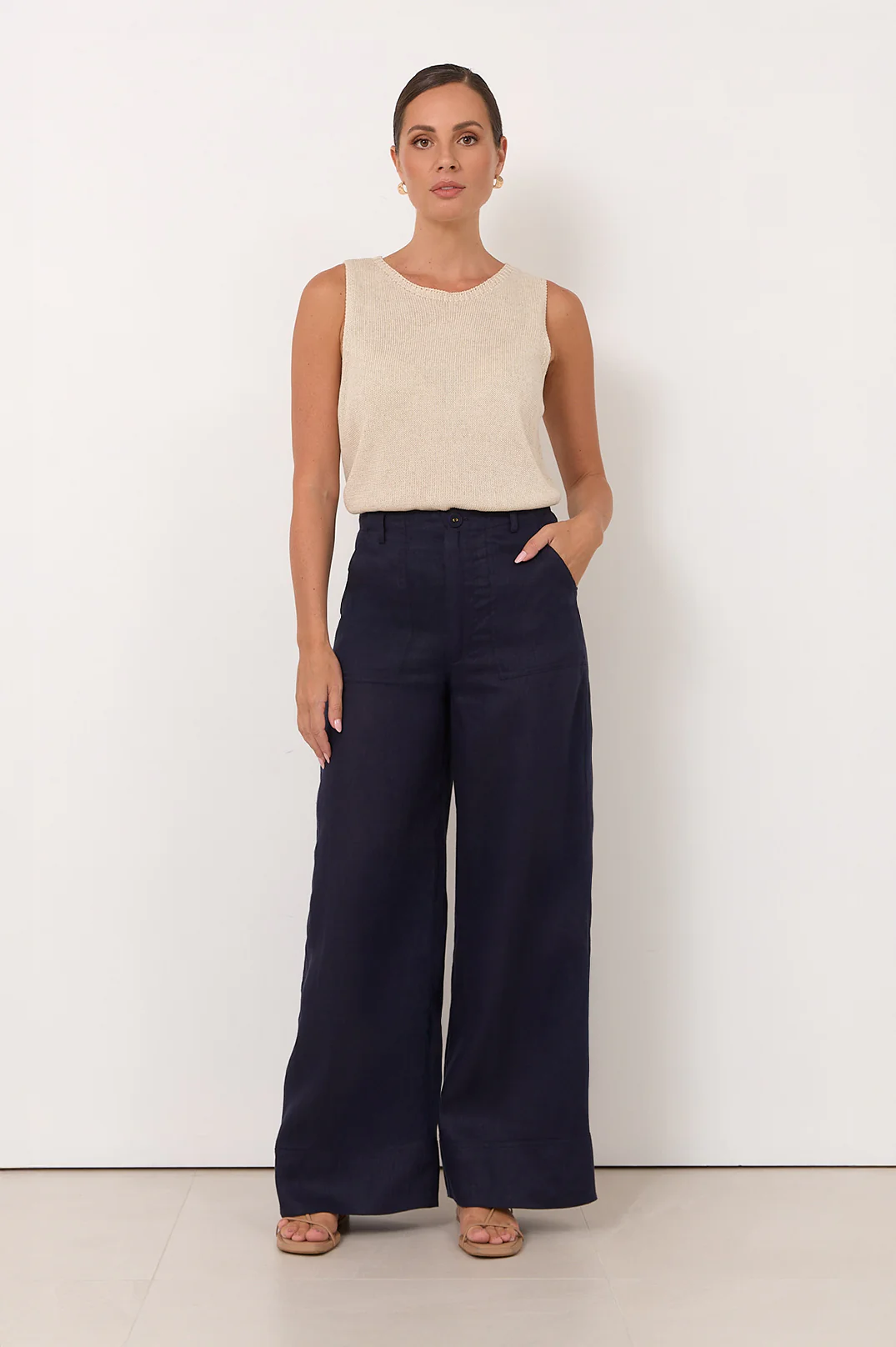 Avalon Wide Leg Linen Pant (Navy) - Image 4