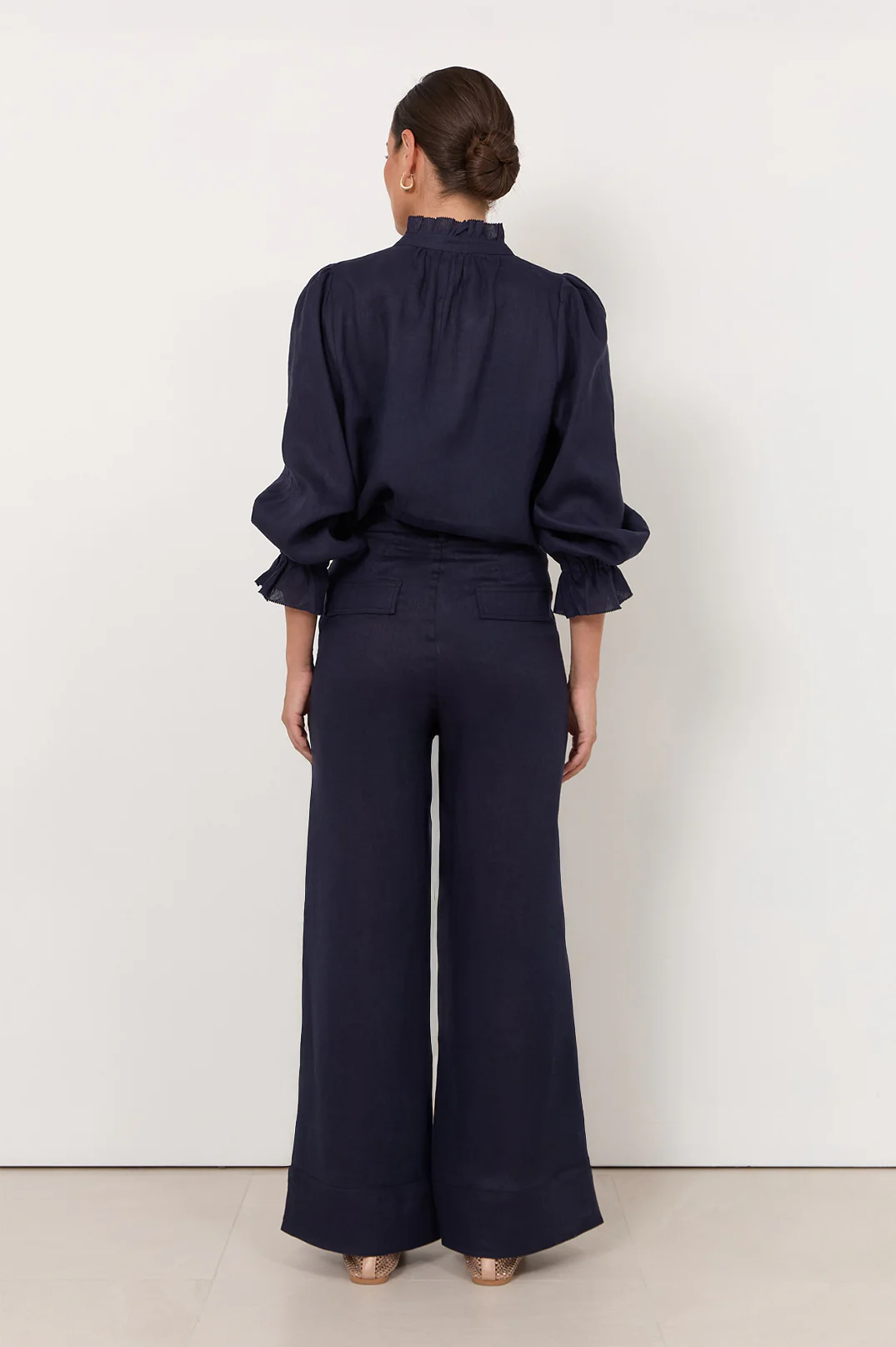 Avalon Wide Leg Linen Pant (Navy) - Image 5