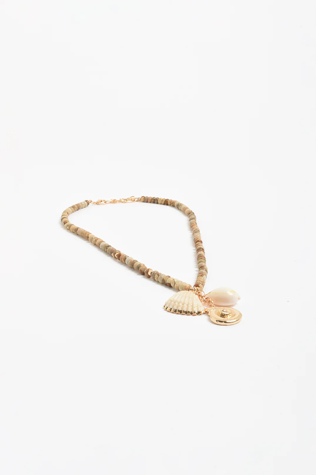 Beaded Shell Cluster Drop Necklace (Camel/White) - Image 3