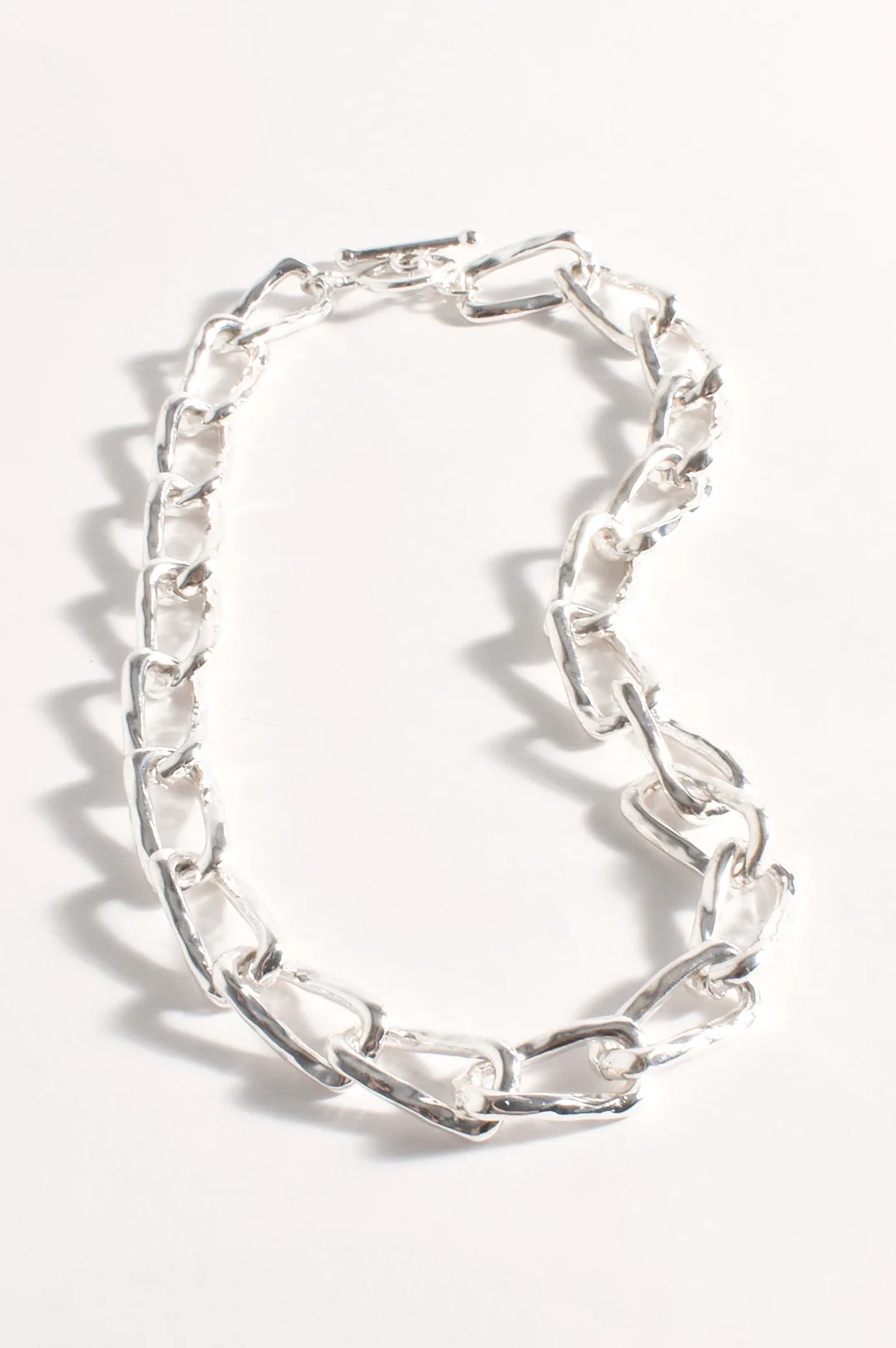 Beaten Rectangle Link Short Necklace (Silver) - Image 2