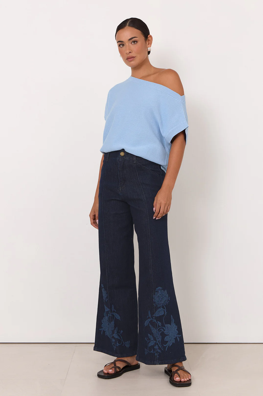 Brody Wide Leg Lazer Print Jean (Dark Denim) - Image 3