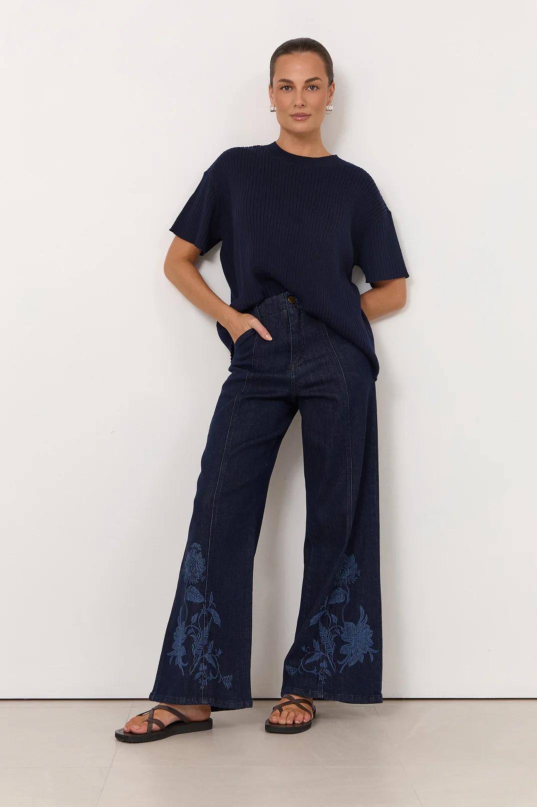 Brody Wide Leg Lazer Print Jean (Dark Denim) - Image 4