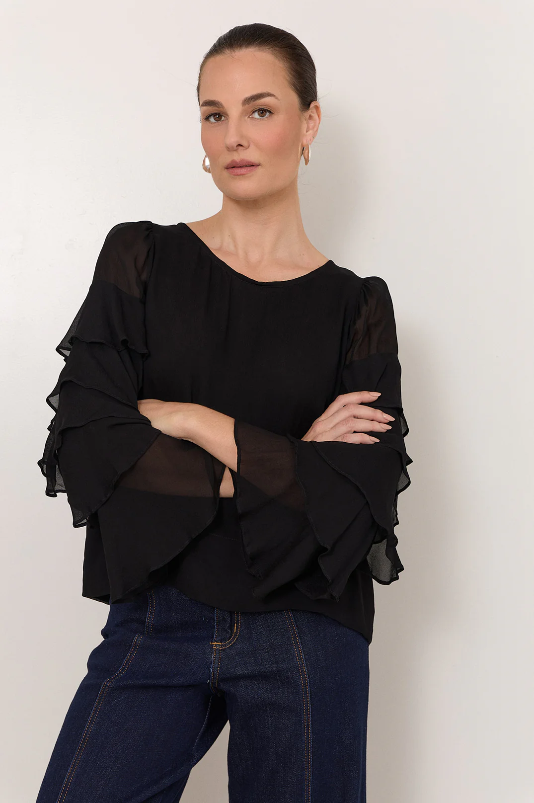 Brydie Ruffle Sleeve Top (Black) - Image 3