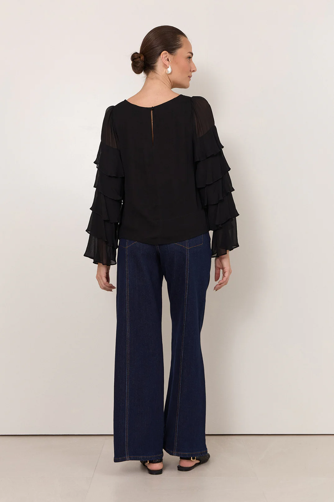 Brydie Ruffle Sleeve Top (Black) - Image 4