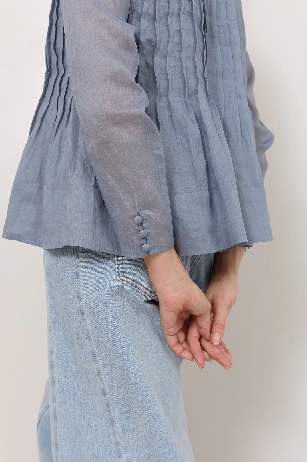 Camille Long Sleeve Pleated Top (Blue) - Image 3