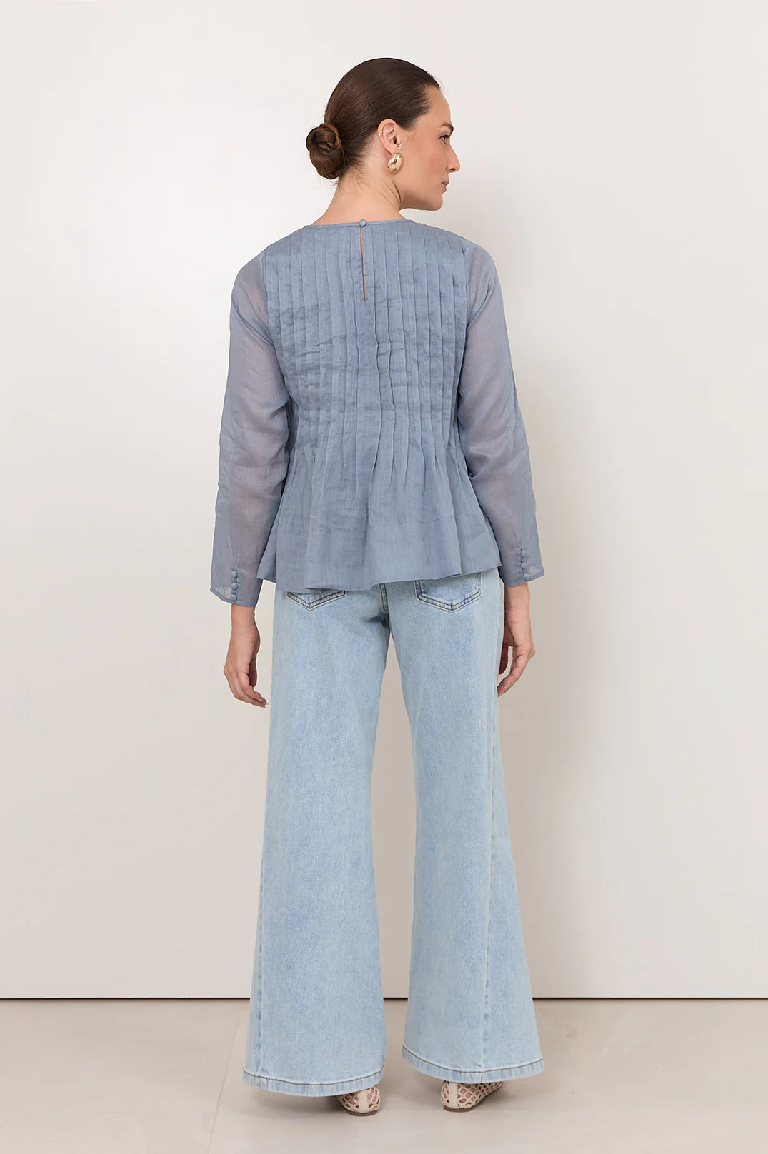 Camille Long Sleeve Pleated Top (Blue) - Image 4