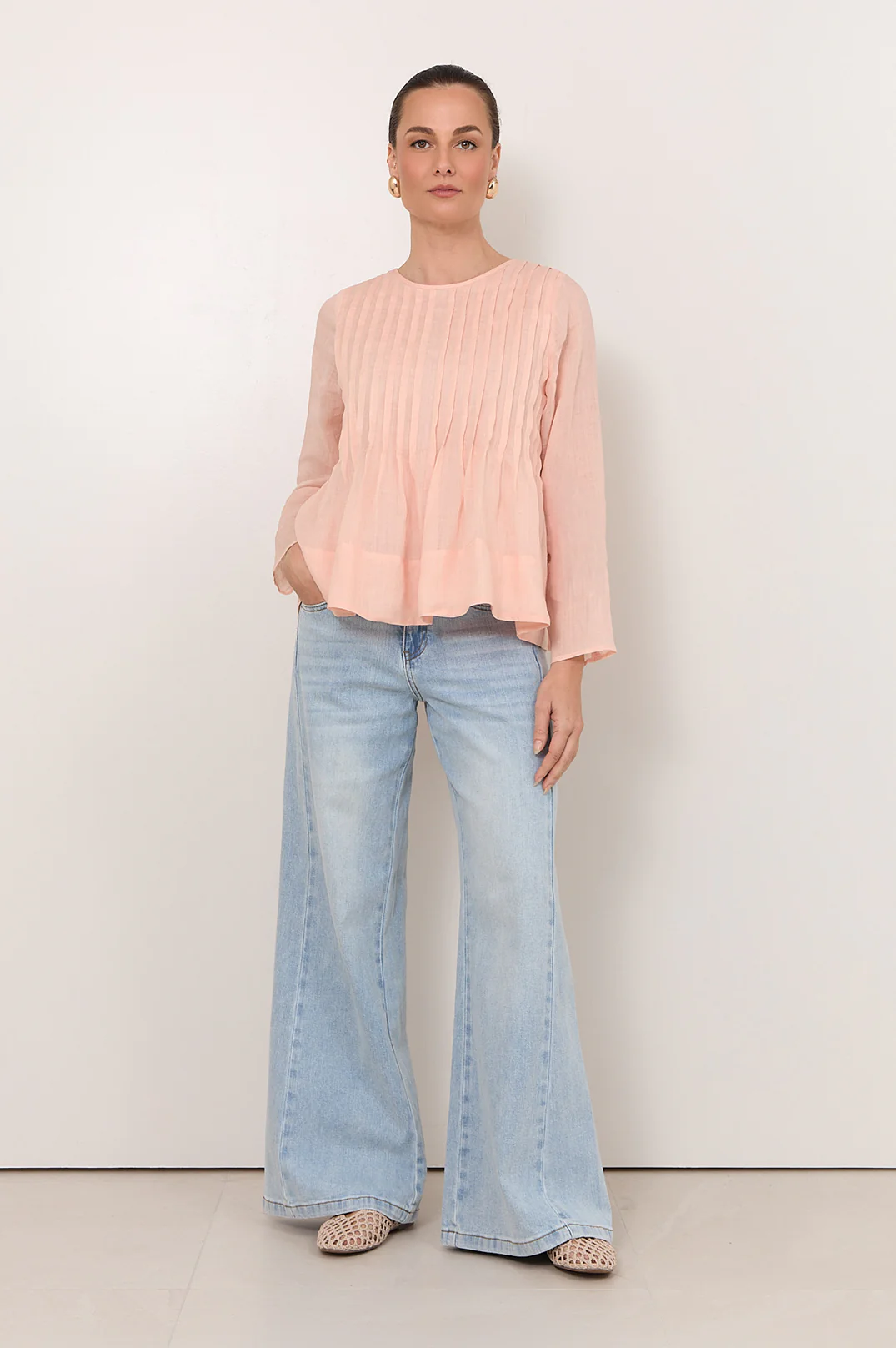 Camille Long Sleeve Pleated Top (Blush) - Image 3