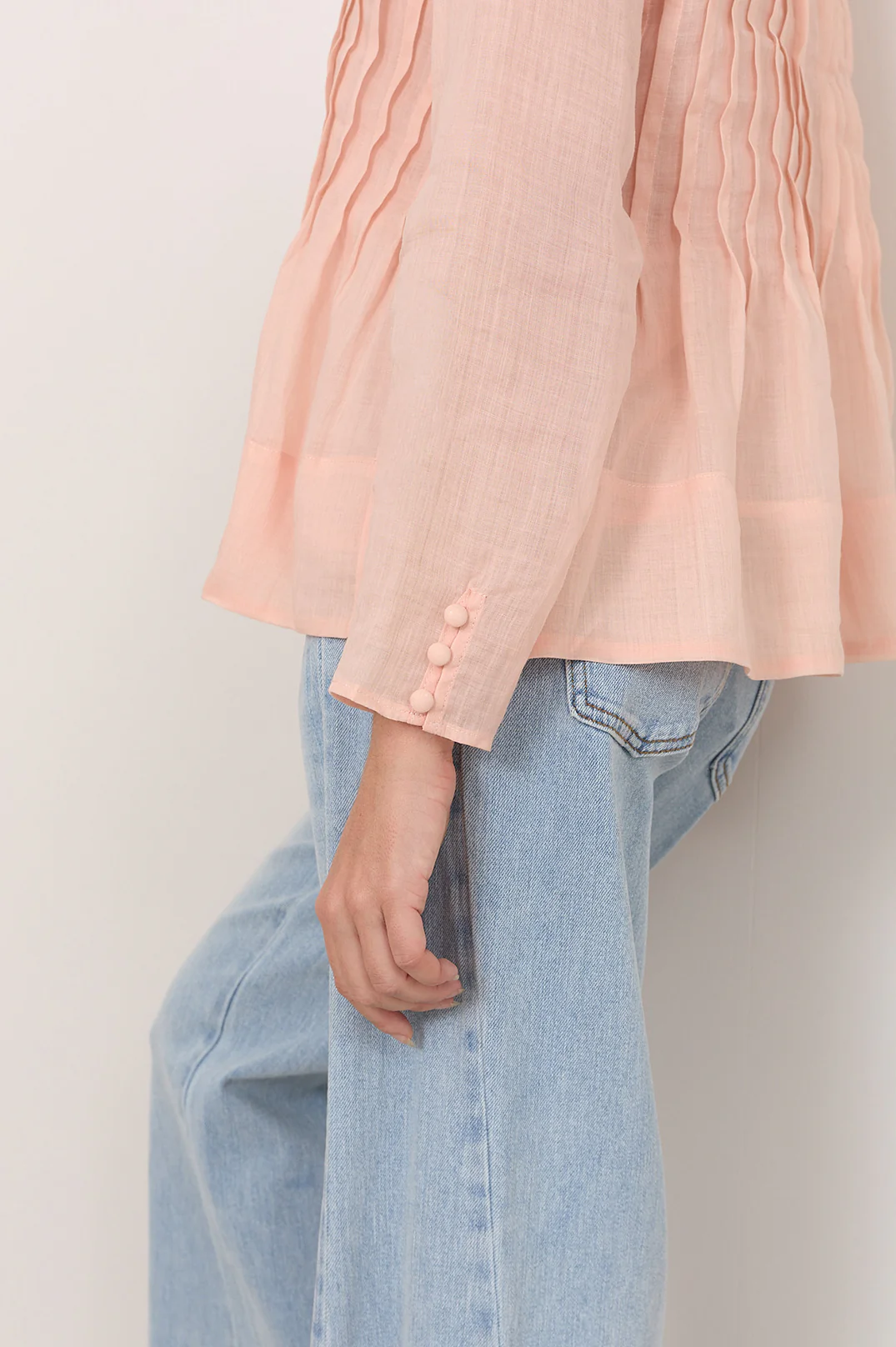 Camille Long Sleeve Pleated Top (Blush) - Image 4
