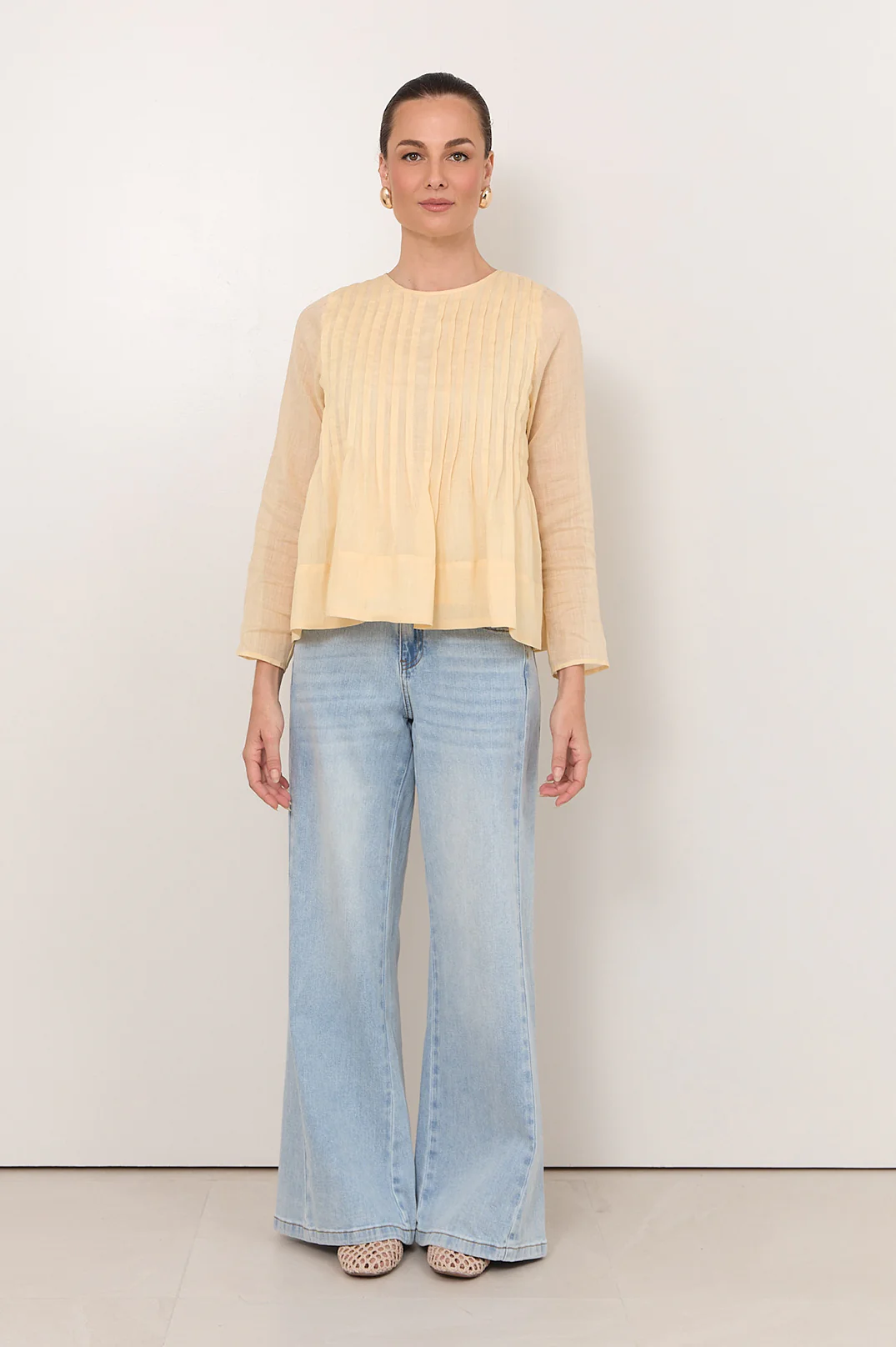 Camille Long Sleeve Pleated Top (Butter Yellow) - Image 3
