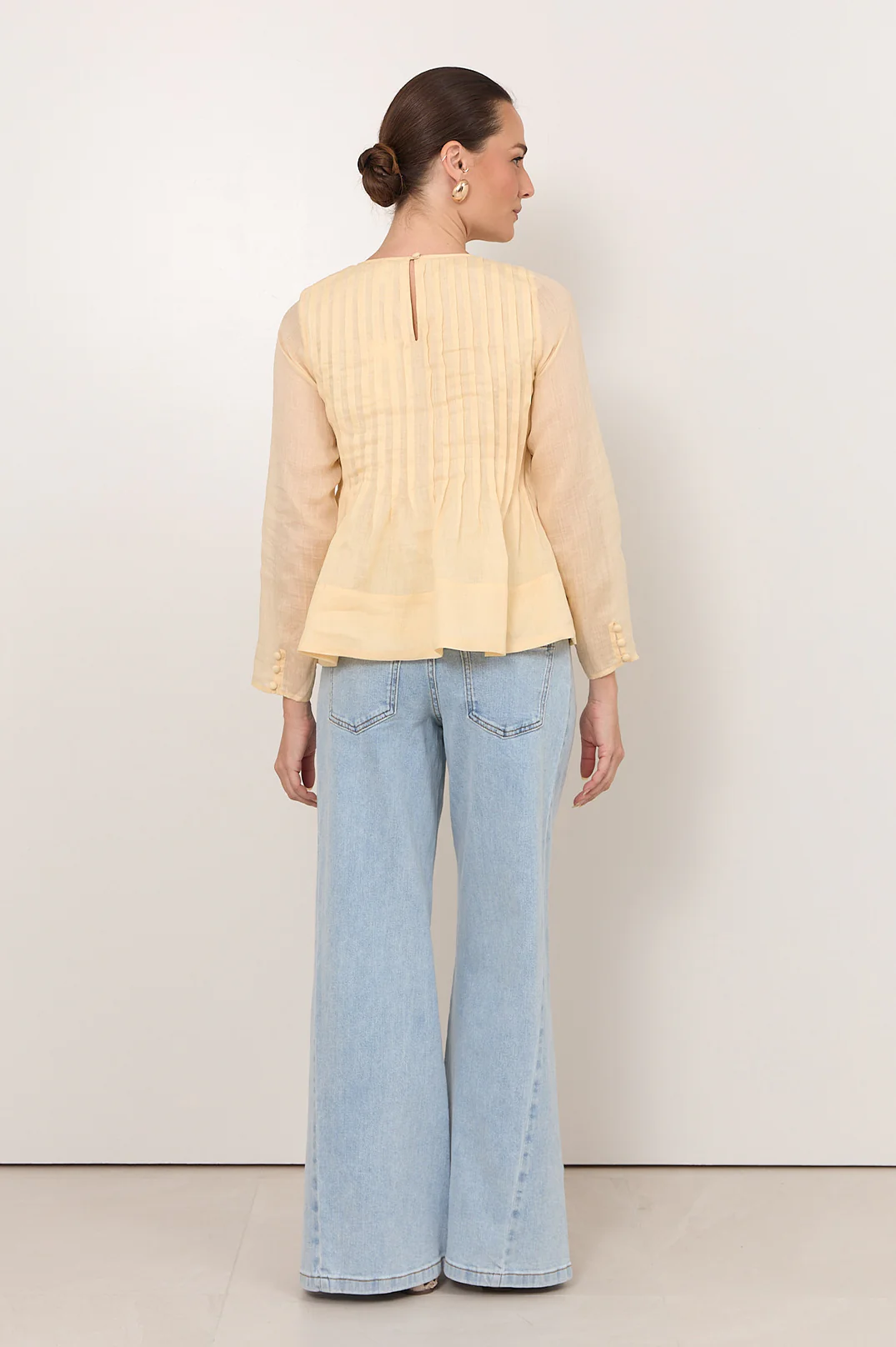 Camille Long Sleeve Pleated Top (Butter Yellow) - Image 4