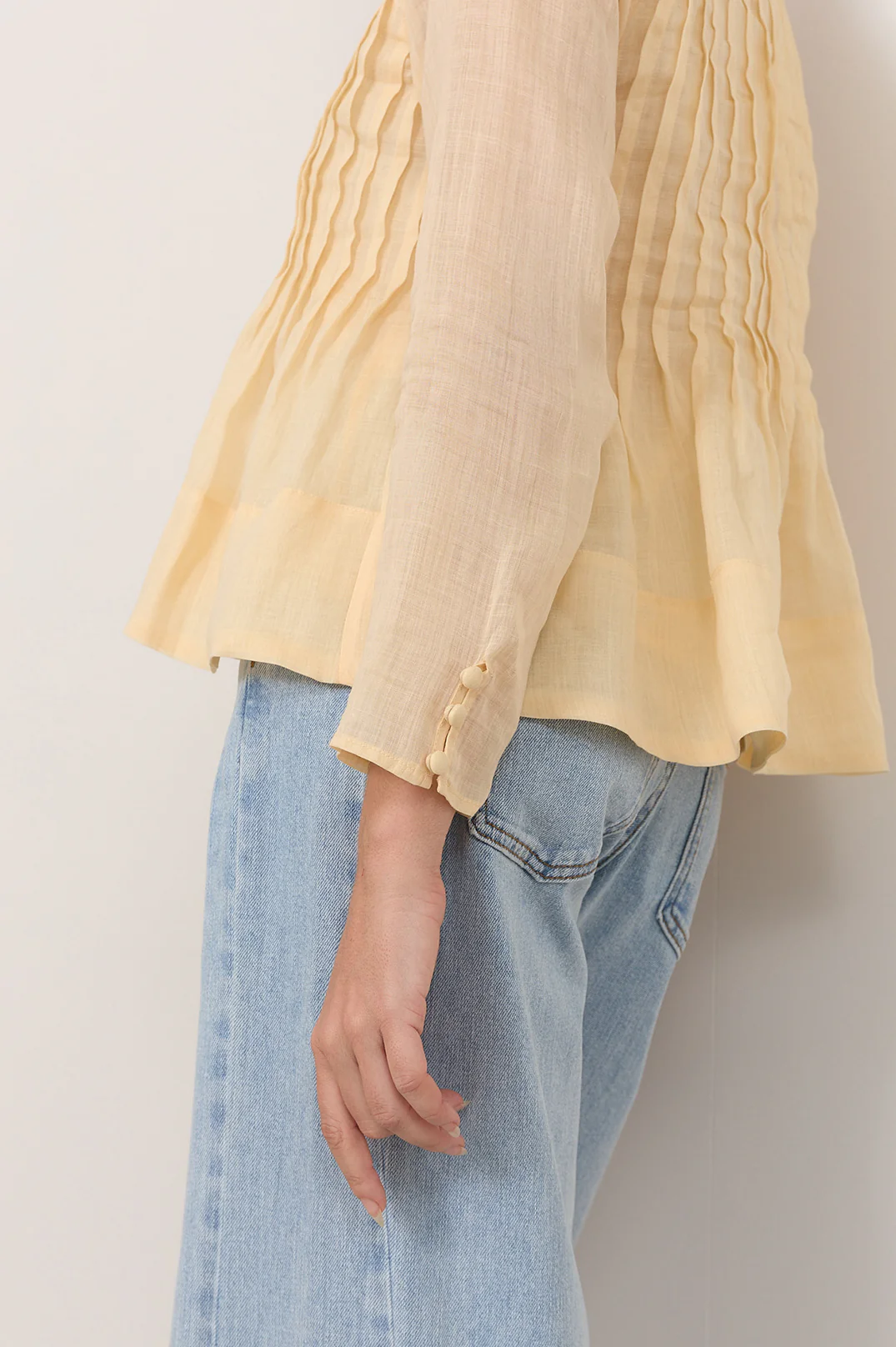 Camille Long Sleeve Pleated Top (Butter Yellow) - Image 5
