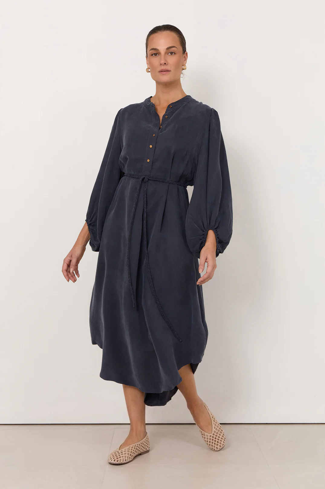 Cece Cupro Shirt Dress (Navy) - Image 3
