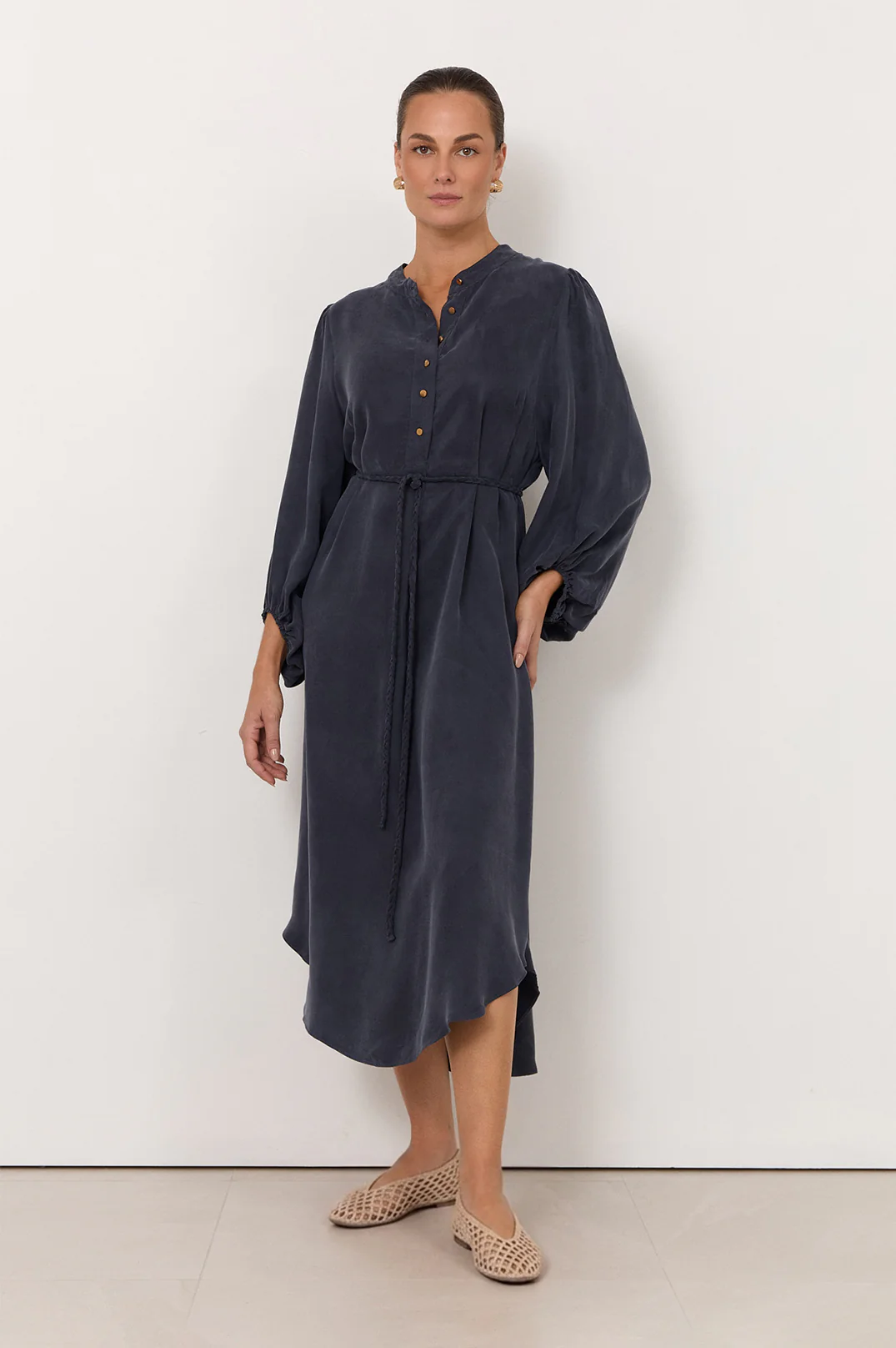 Cece Cupro Shirt Dress (Navy) - Image 5