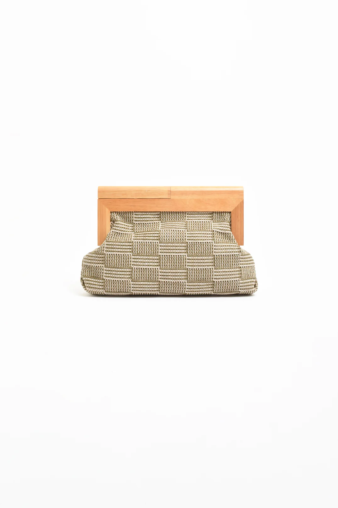 Check Weave Timber Frame Clutch (Khaki)