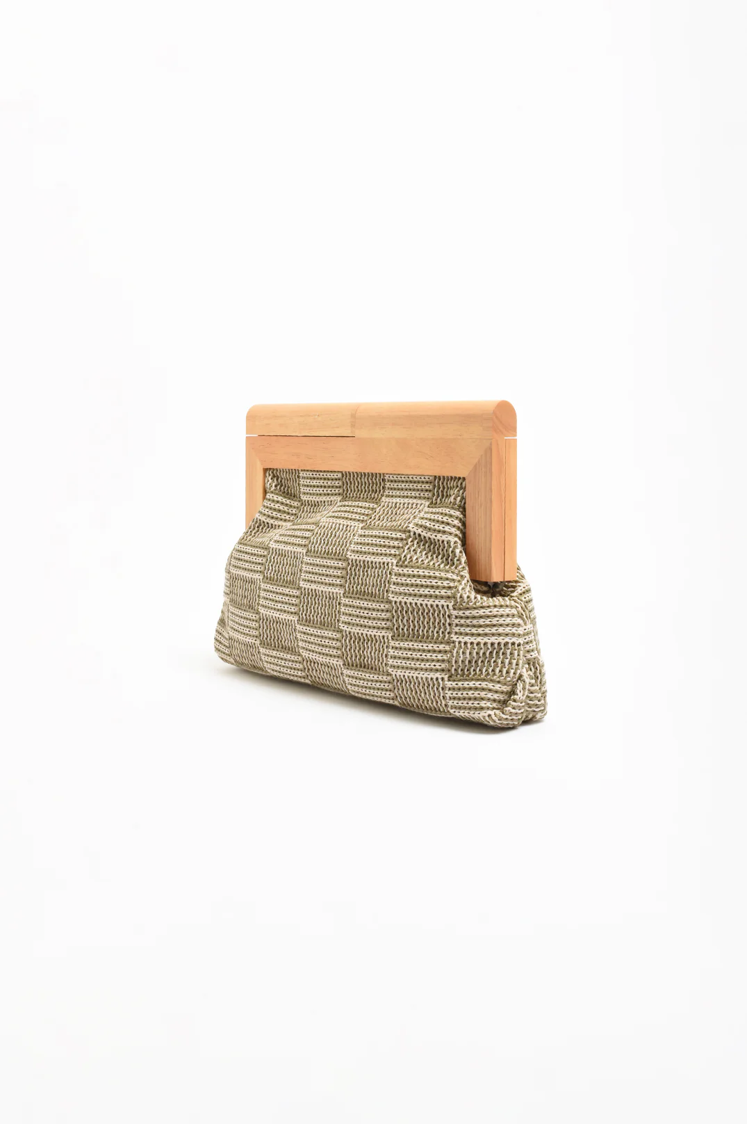 Check Weave Timber Frame Clutch (Khaki) - Image 3