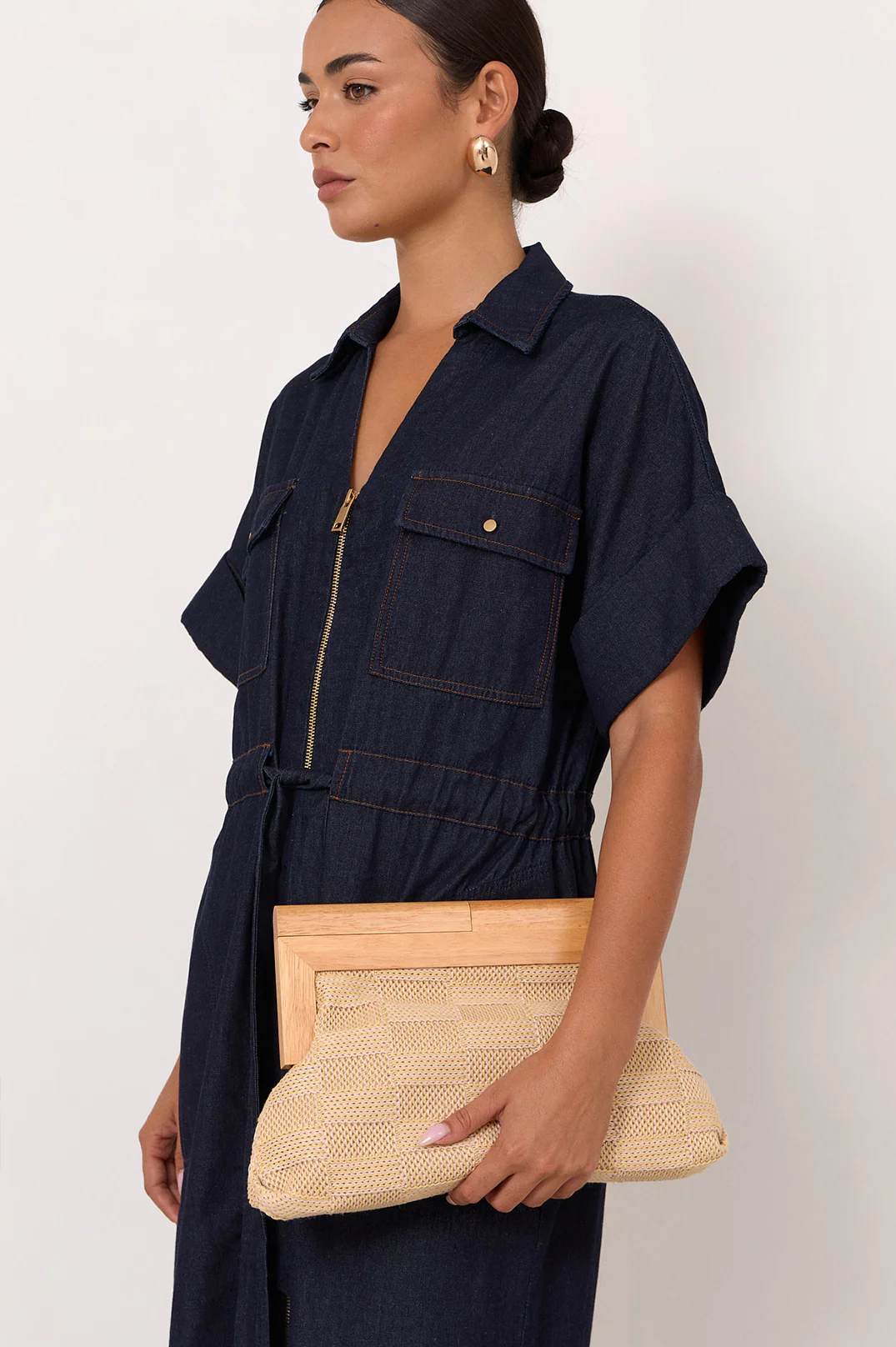 Check Weave Timber Frame Clutch (Natural) - Image 2