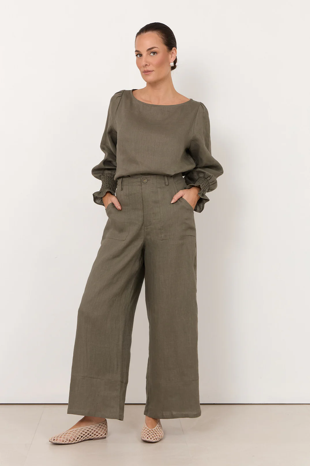 Clover Linen Top (Khaki) - Image 3