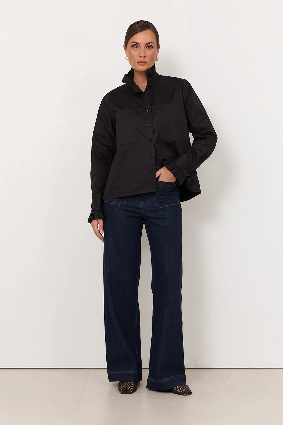 Dante Frill Poplin Shirt (Black) - Image 3