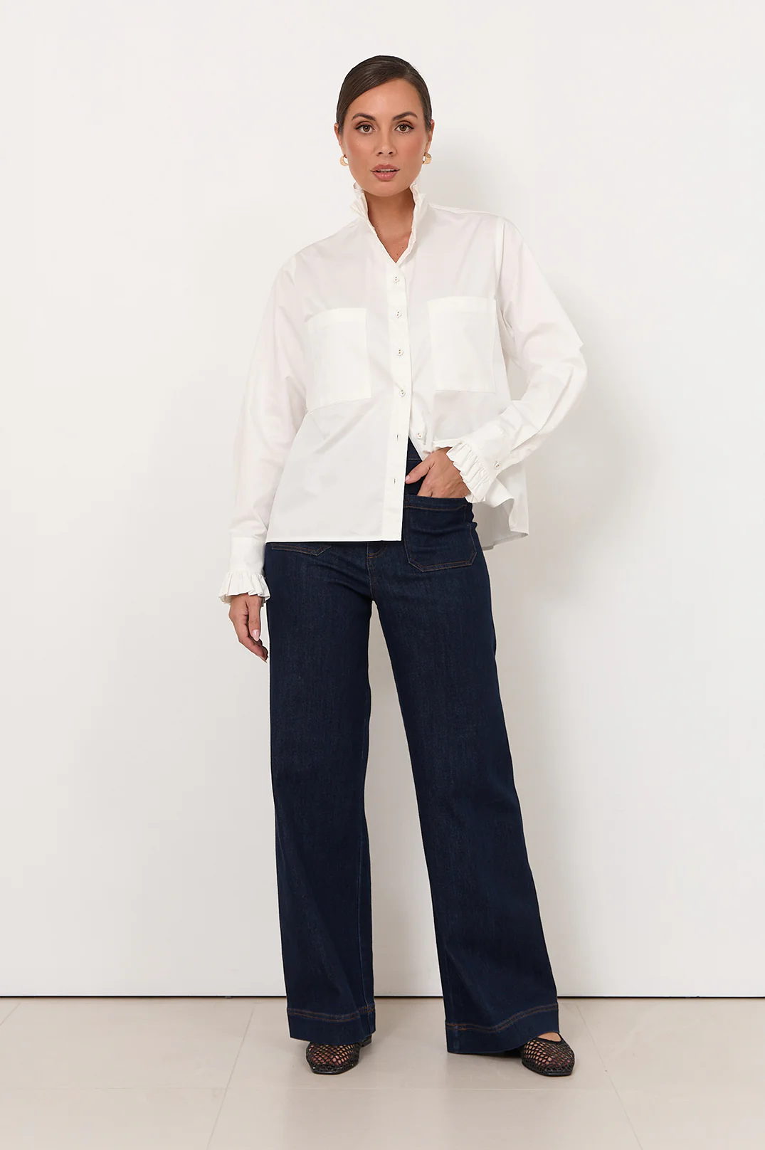 Dante Frill Poplin Shirt (White) - Image 4