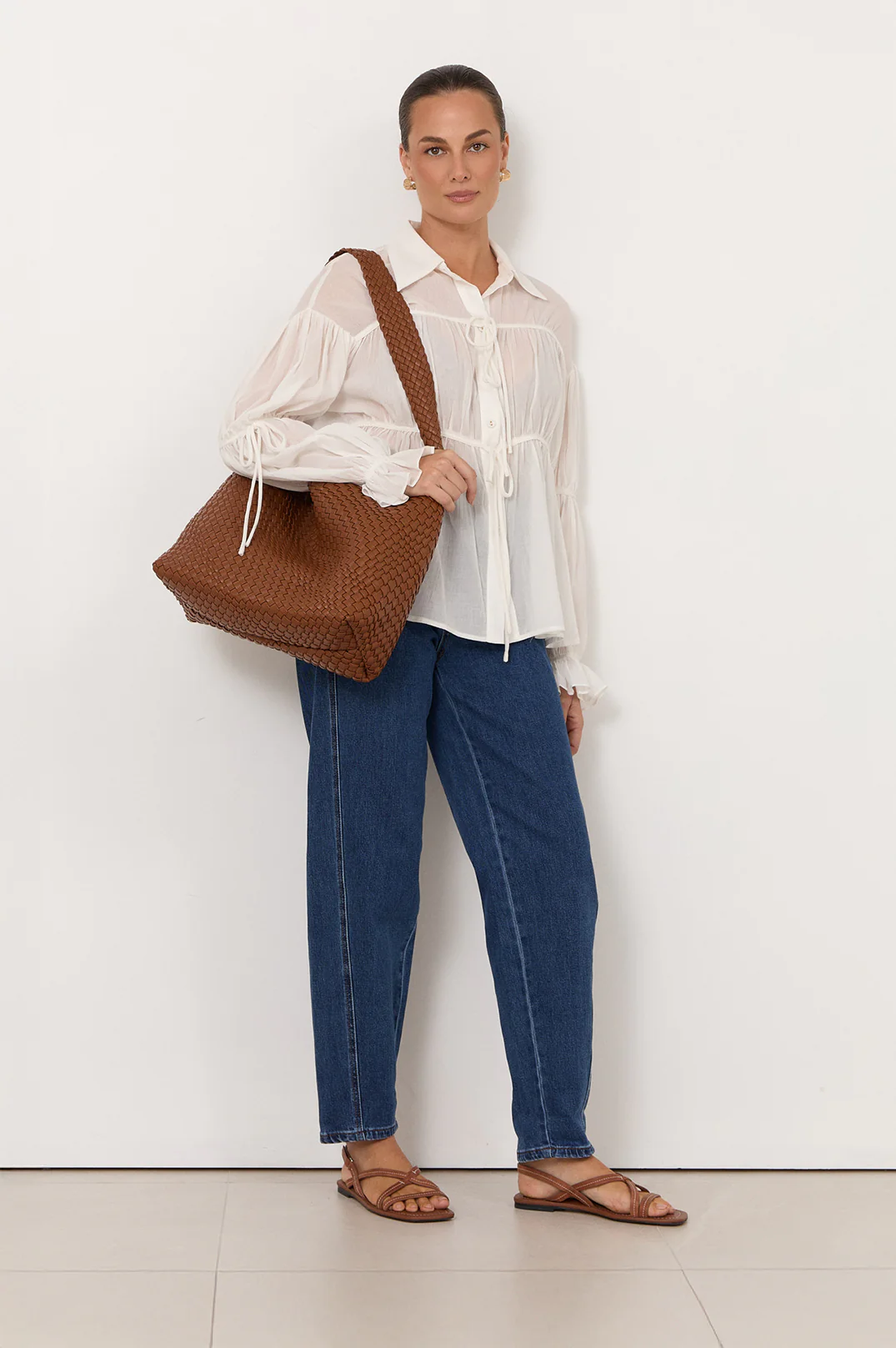 Darby Tie Detail Shirt (White) - Image 3