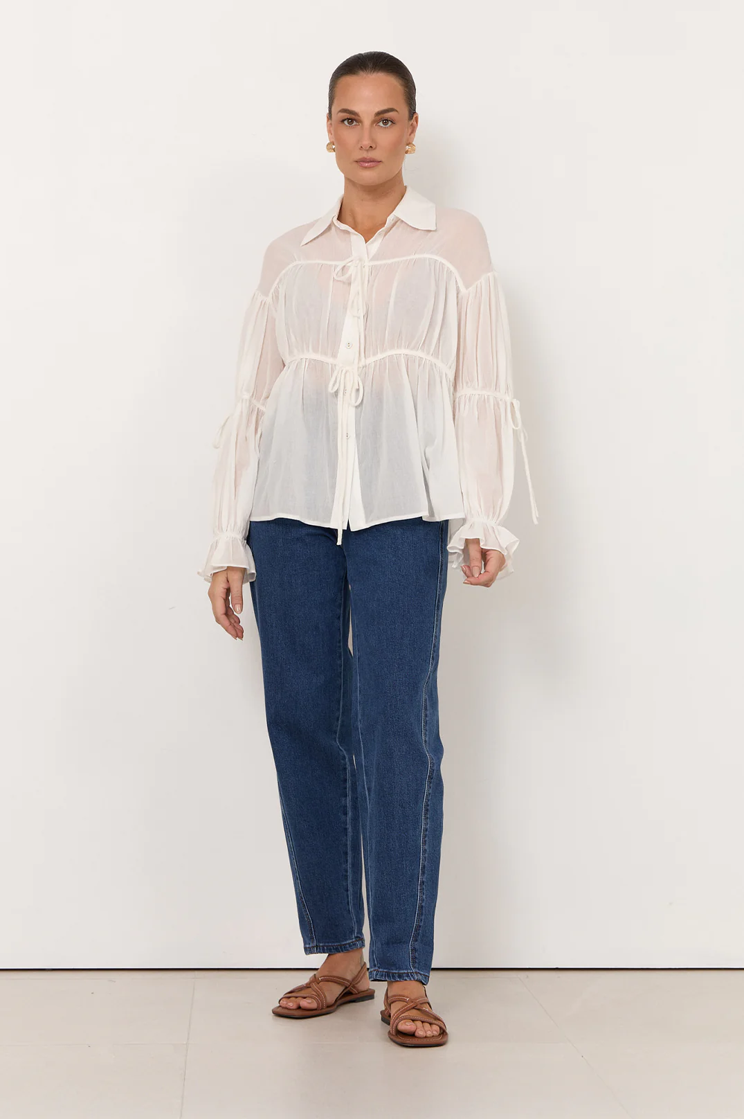 Darby Tie Detail Shirt (White) - Image 4