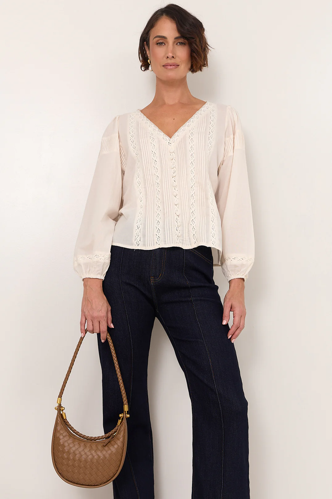 Della Long Sleeve Pleated Top (Cream) - Image 4
