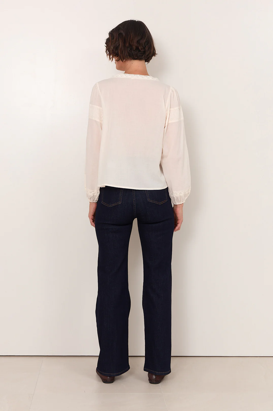 Della Long Sleeve Pleated Top (Cream) - Image 5