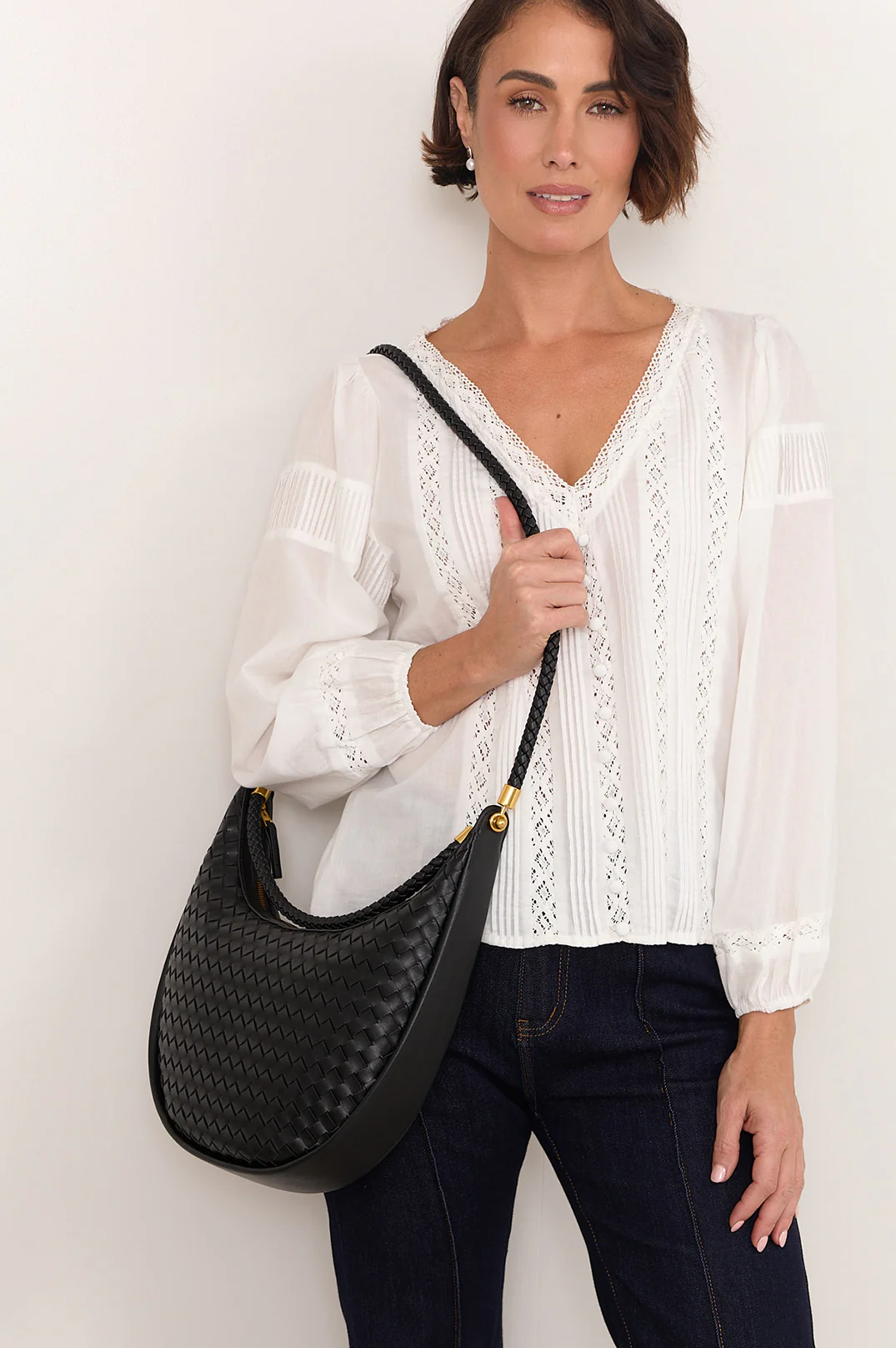 Della Long Sleeve Pleated Top (White)