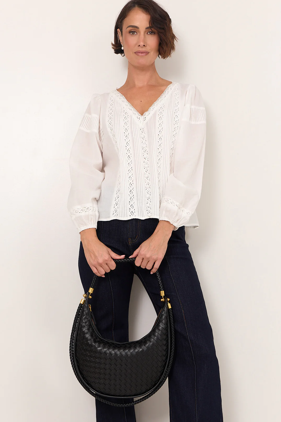Della Long Sleeve Pleated Top (White) - Image 3